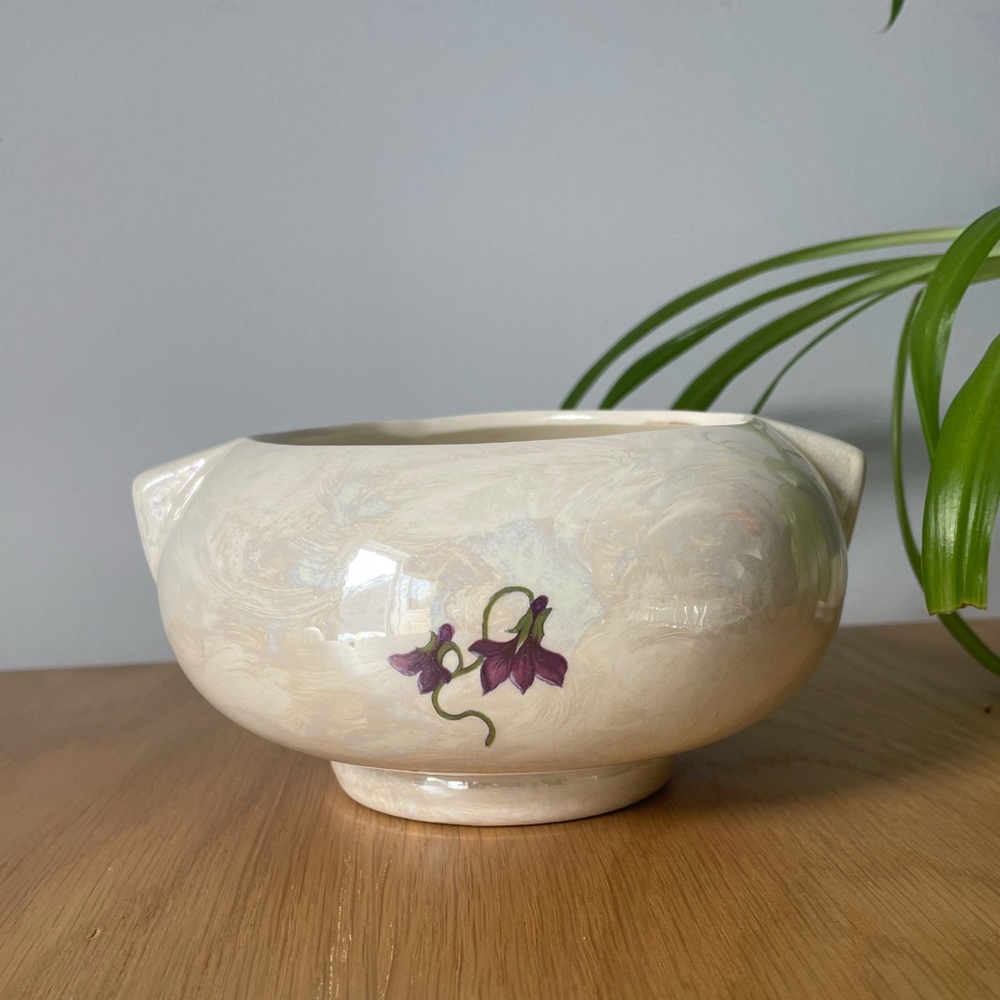 Vintage Small Lustreware Iridescent Ceramic Floral Planter